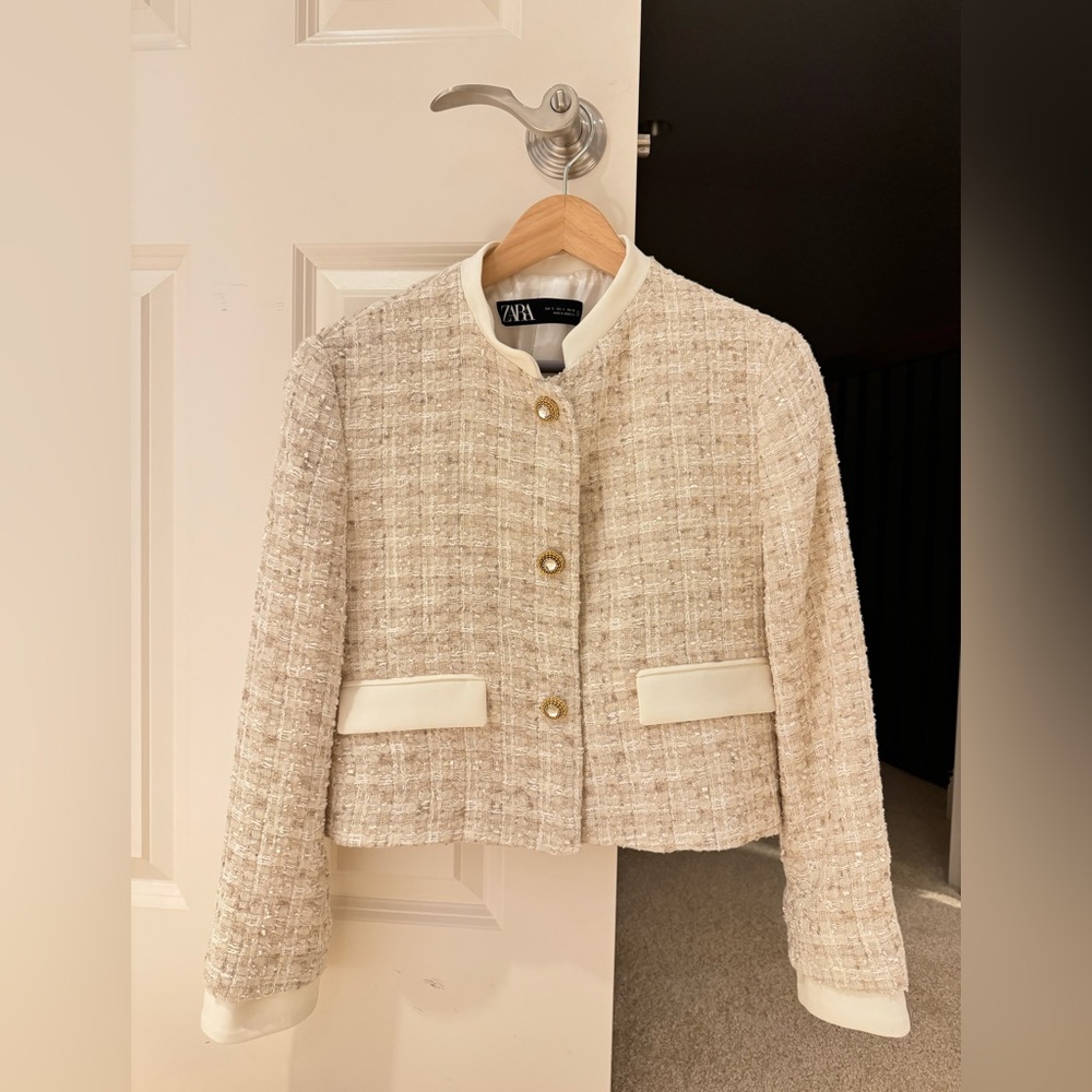 Zara Beige Tweed Women's Blazer